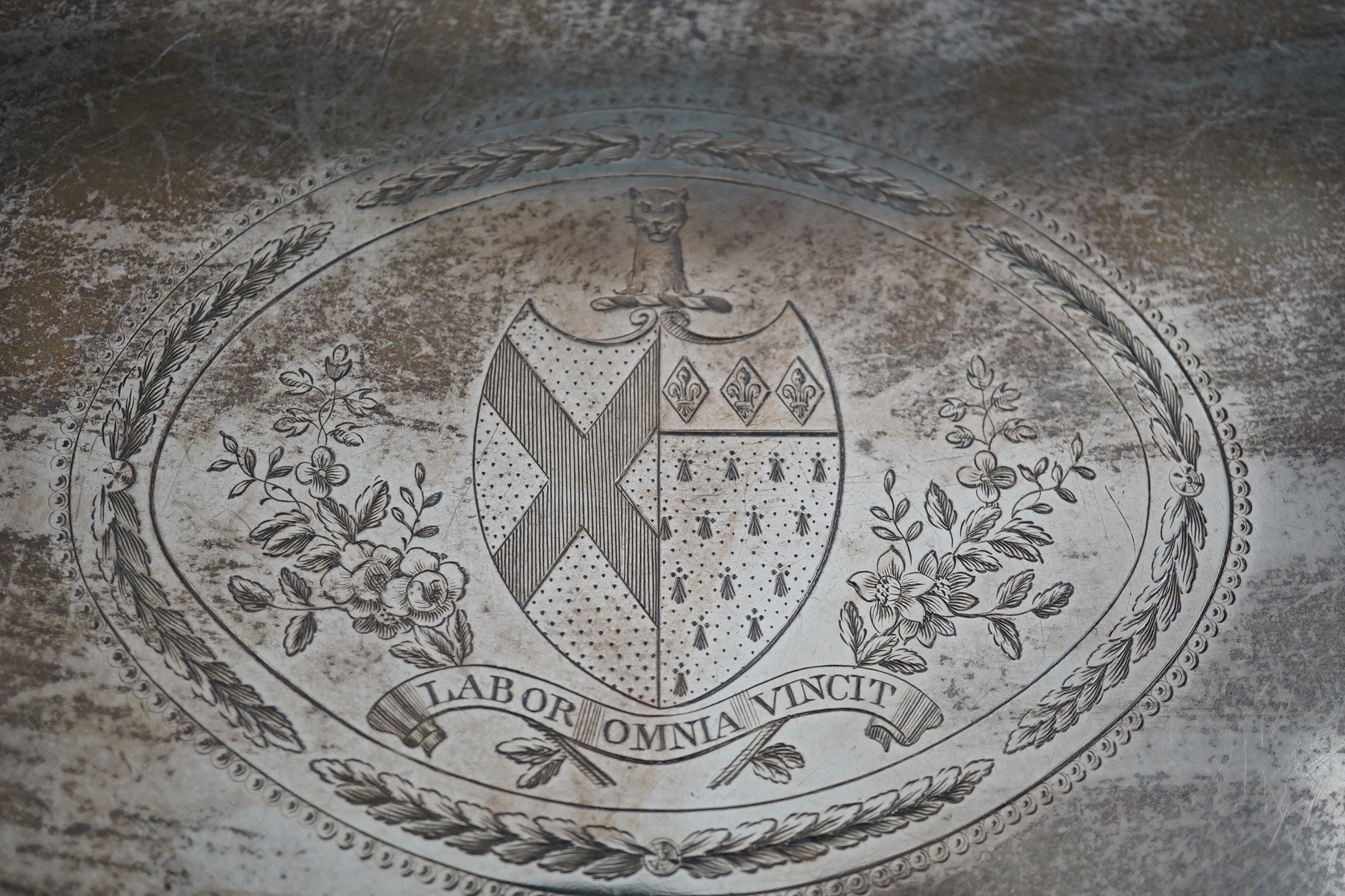 A George III silver oval tea tray by Peter & Ann Bateman